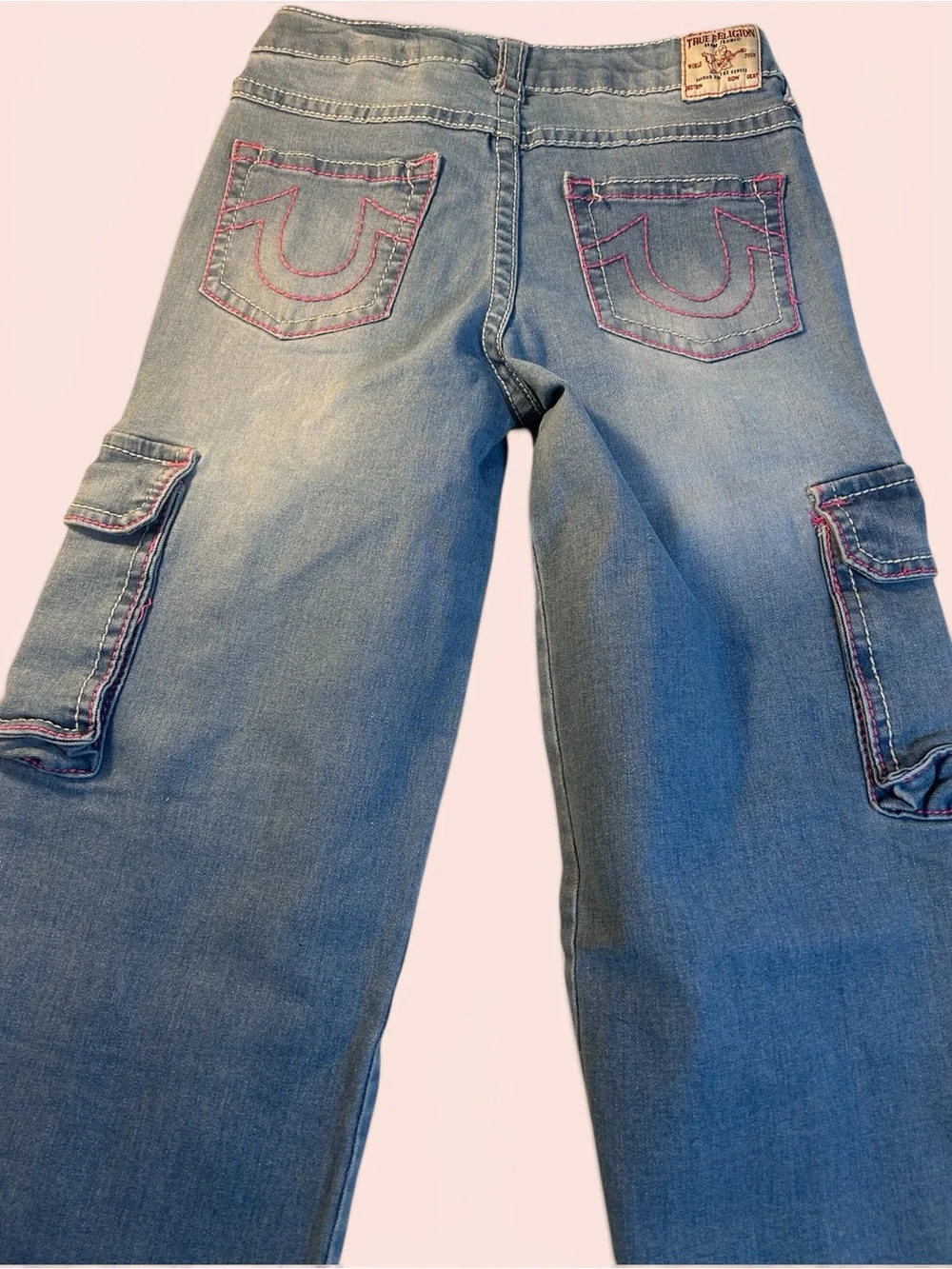 Girl’s True Religion Pink Stitch Cargo Denim Pants - 12